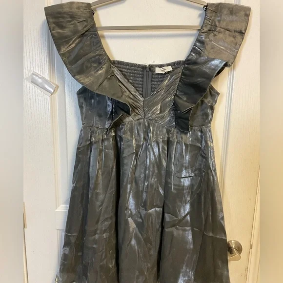 Entro Shimmering Silver Ruffle Mini Dress - Picture 2 of 10